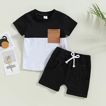 Infant Baby Boys Summer Clothes Sets Outfits Letter Print Short Sleeve T-Shirt and Stretch Casual... | Amazon (US)