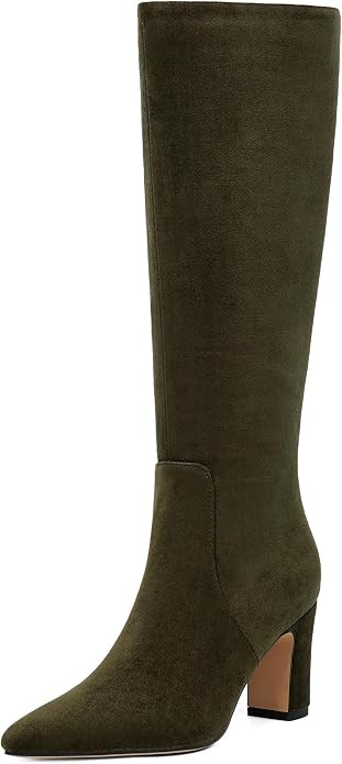 Knee High Boots Pointed Toe Chunky Heel Tall Boots for Women | Amazon (US)