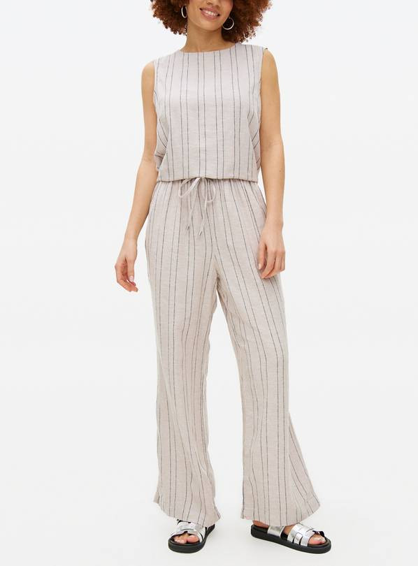 Neutral Stripe Linen Blend Wide Leg Trousers 8 | Tu Clothing