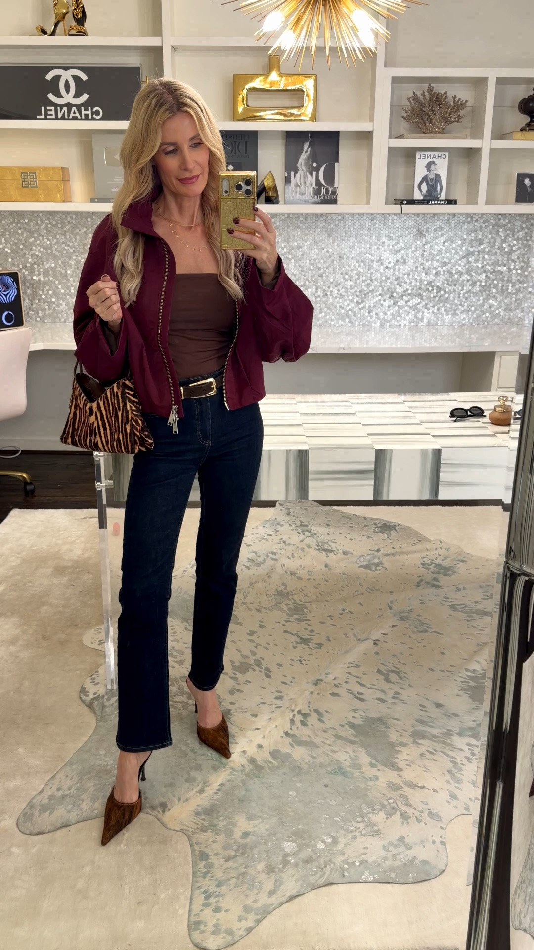The best $50 jeans ever. Honestly.

This deep, dark wash is so on trend right now, and the fit is everything:

	1.	High-waisted straight leg with a slim, cigarette-jean shape, so they're super flattering
	2.	Genuinely comfortable all day
	3.	Available in multiple lengths, so you can get the right fit for your height

Sizing: I'm 5'4" and wearing a size 24 with a 28" inseam.

I paired them with this gorgeous burgundy bomber jacket. The high collar makes it feel elevated, and this color is perfect for fall. Wearing an XS in the jacket.

Would you wear burgundy and dark denim together this fall? Tell me below.

#LTKootd #LTKgrwm #LTKOver40