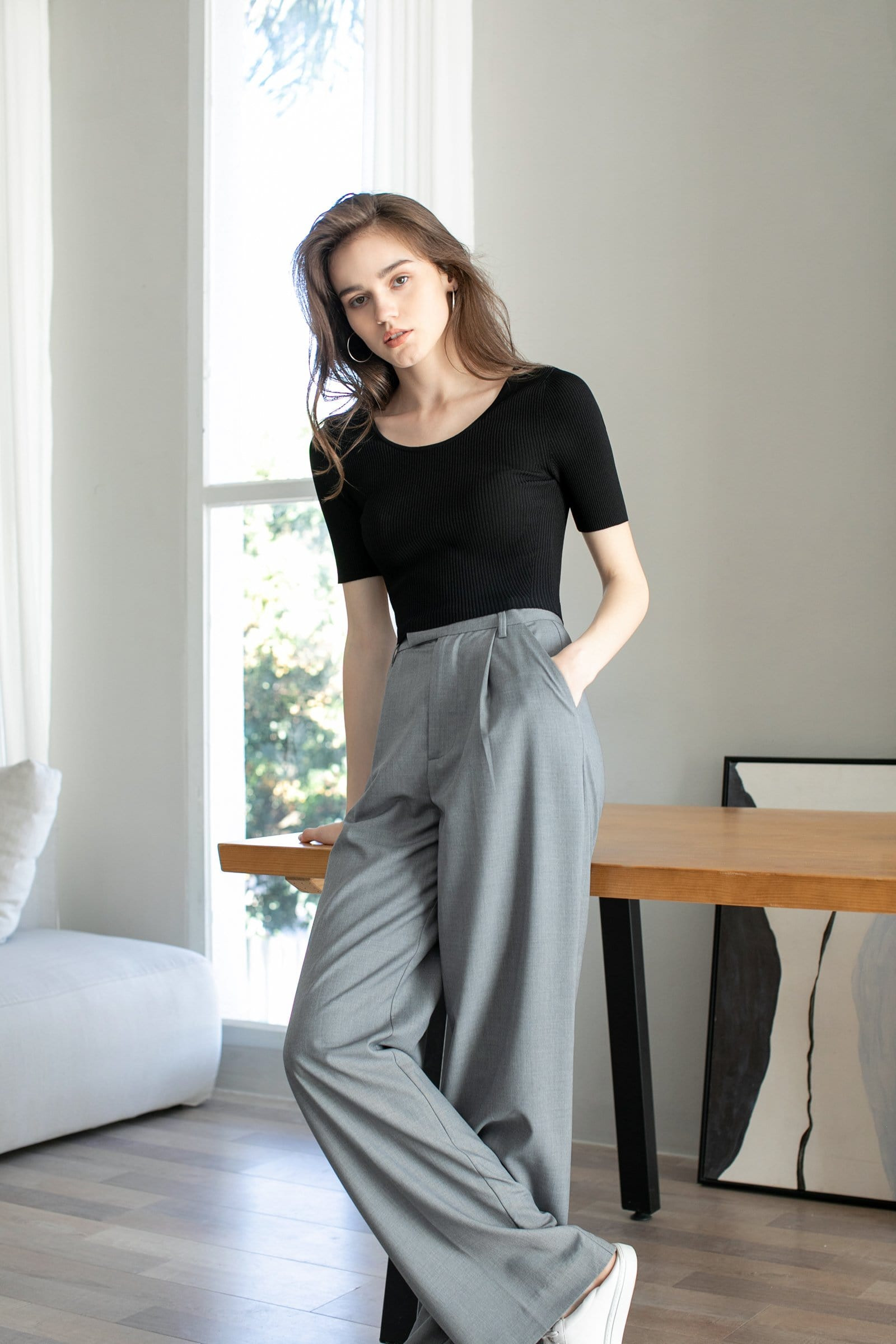Business Essential Grey Wide Slacks | J.ING