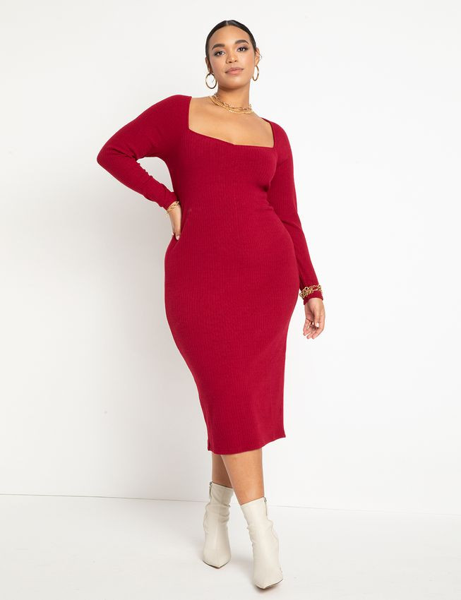Square Neck Sweater Knit Midi Dress | Eloquii