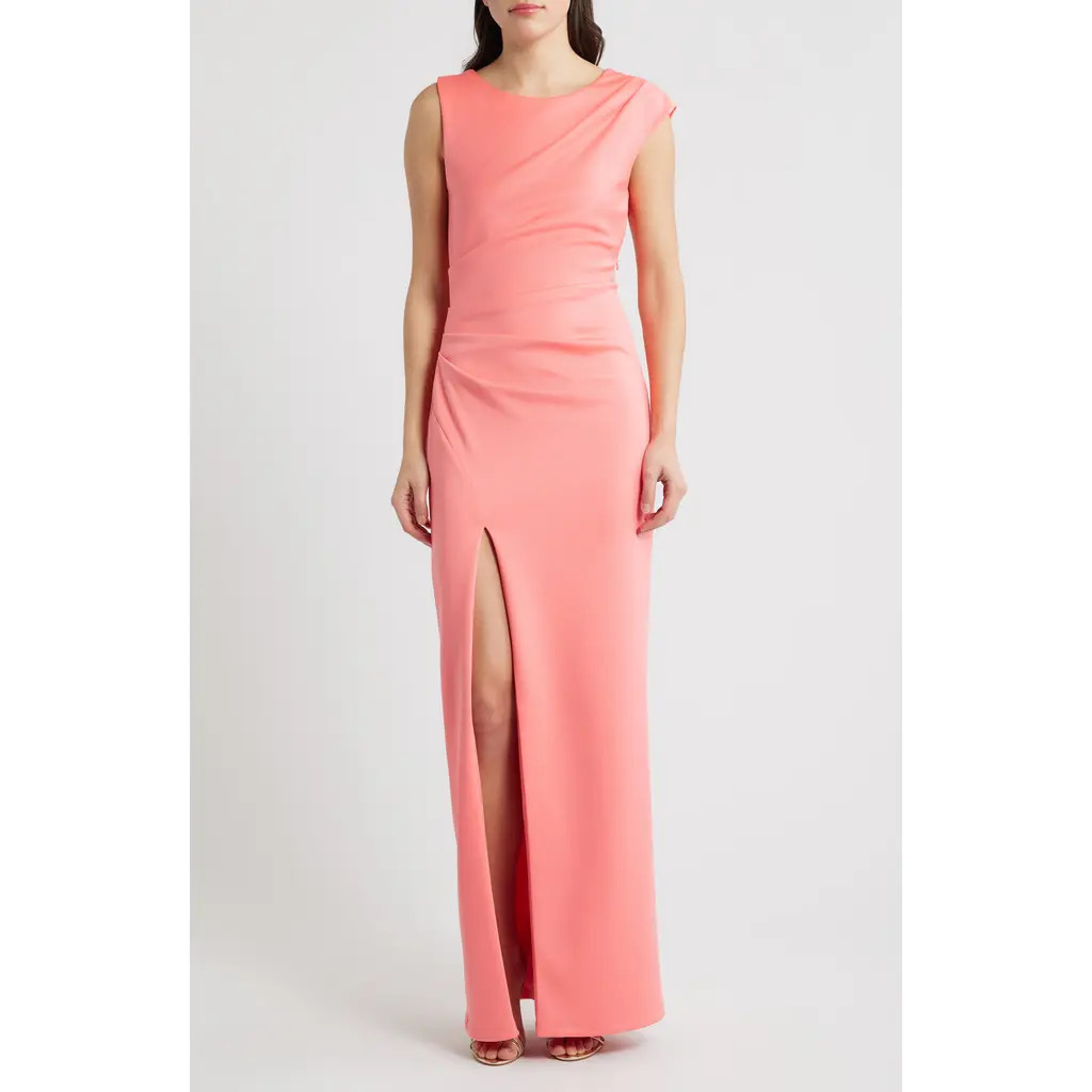 Black Halo Braden Pleated Column Gown in Coral at Nordstrom, Size 2 | Nordstrom