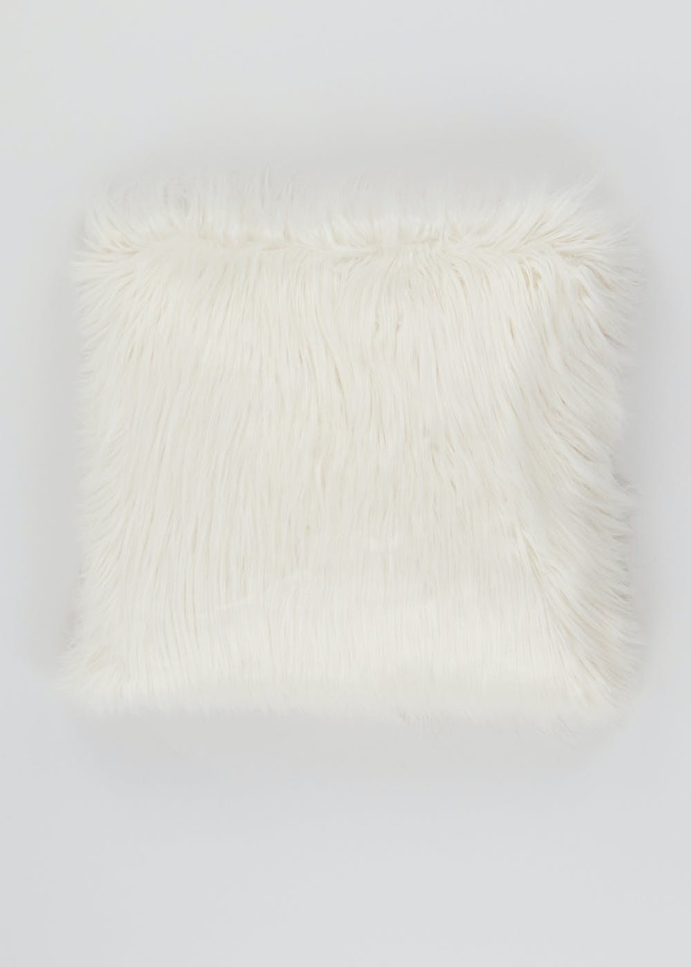 Mongolian Faux Fur Cushion (46cm x 46cm) – Cream | Matalan (UK)