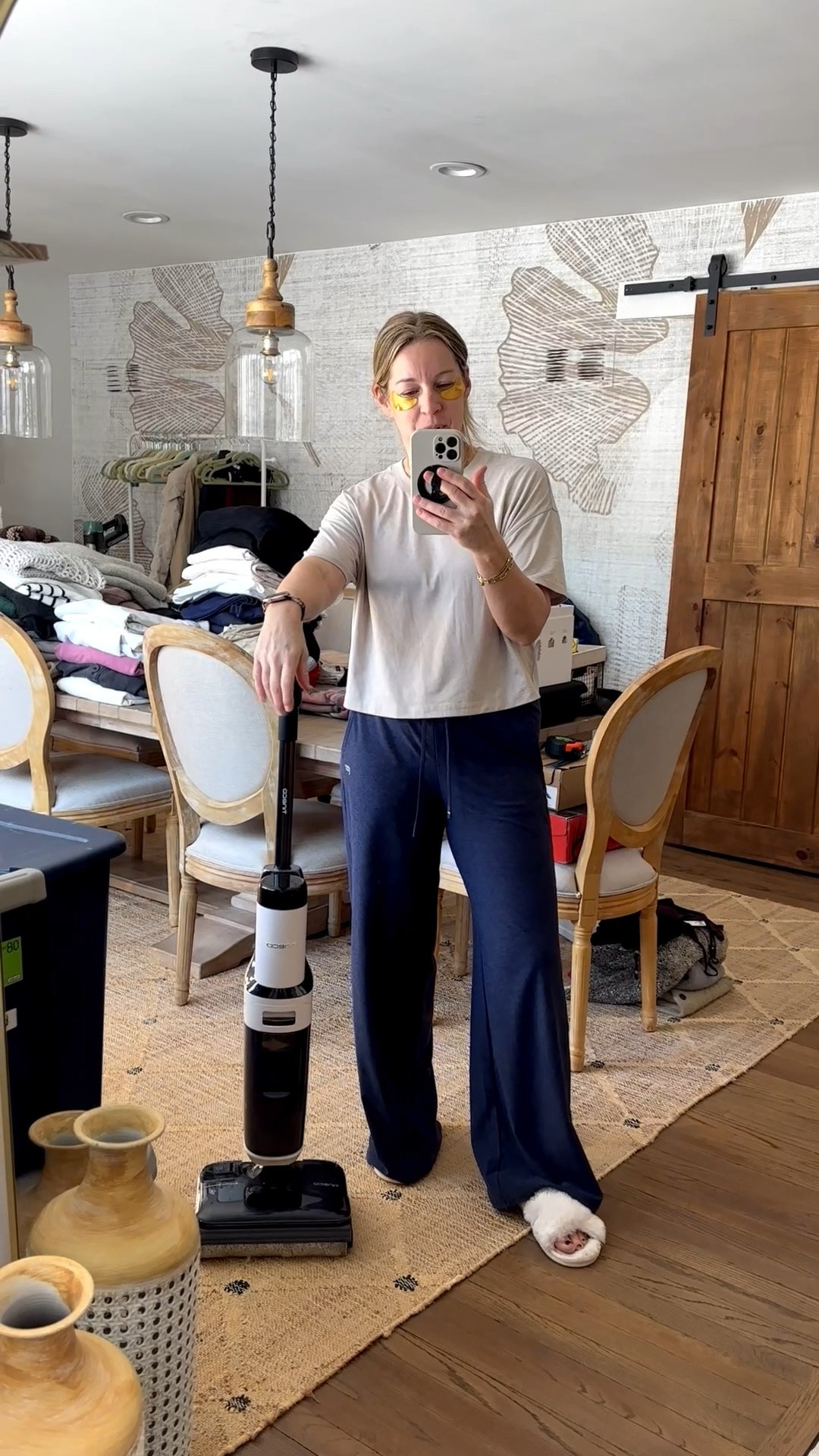 Mediums in my comfies! Fabletics makes some good stuff and if you sign up for a vip you get your whole first order 80% off!! Plus 2 leggings for $24. But you can also cancel anytime, penalty free, online without having talk to anyone and not get charged a monthly fee. But if you choose to keep it, you basically get something monthly for double what you pay. It’s a good deal. These two pieces feel like a dream. The top is @Vuori US and the bottoms are @Fabletics 

My @Tineco wet dry mop is my favorite thing bc it vacuums as it mops and saves me a step. It’s self cleaning and self propelling and lays flat. There’s two options too; this and a switch, which becomes handheld. It’s also on major sale right now for 37% off! 

#LTKmorningroutine #LTKActive #LTKdayinmylife