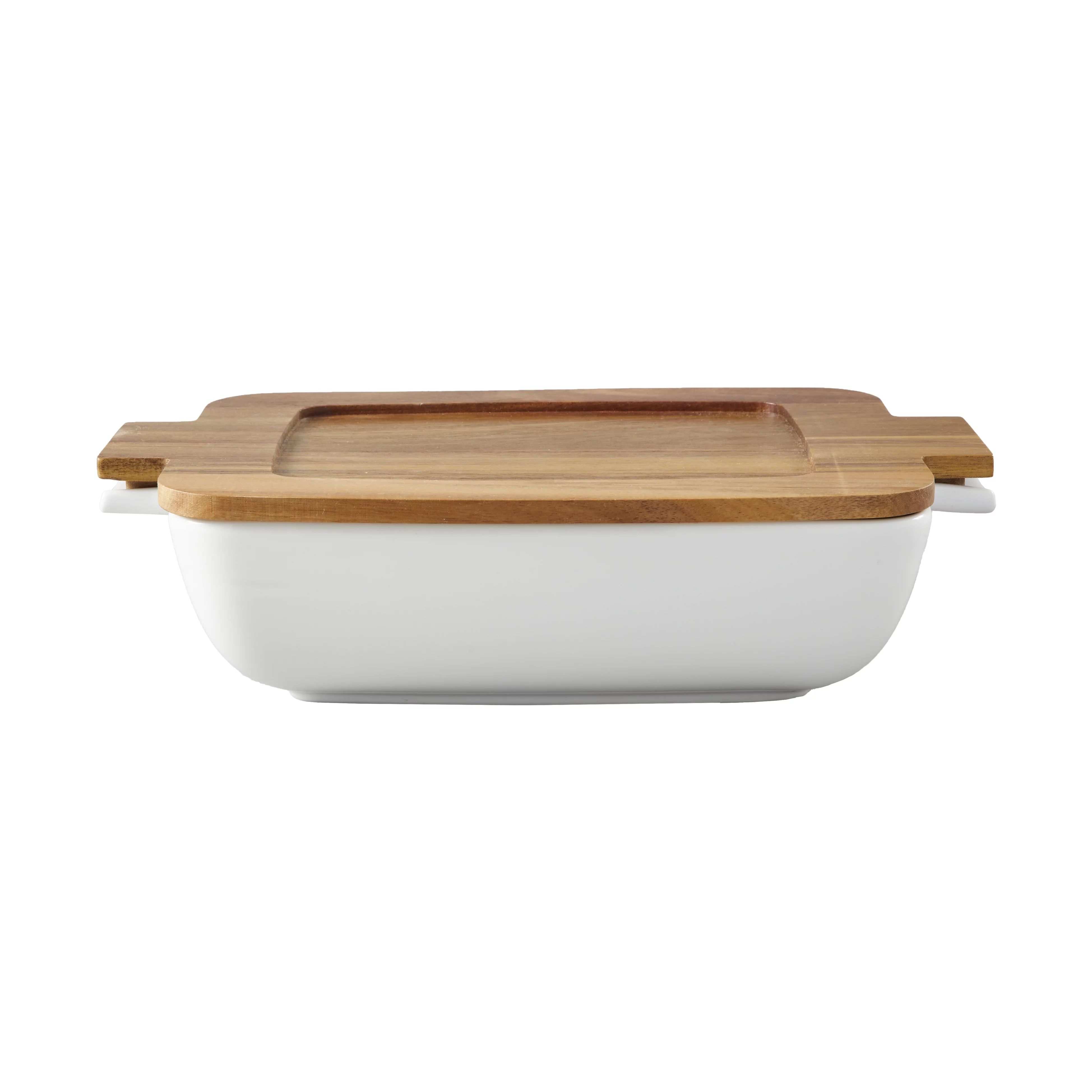 Better Homes & Gardens Ceramic Oven to Table Serveware Dish with Acacia Lid, 13.39 x 9.06 x 3.39 ... | Walmart (US)