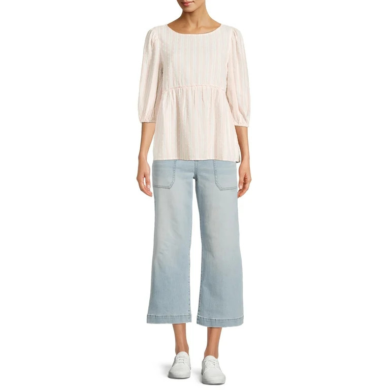 Time and Tru Women's High Rise Wide Leg Crop Utility Jeans - Walmart.com | Walmart (US)