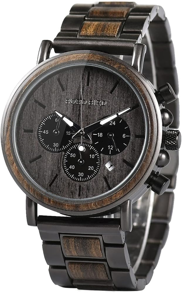 BOBO BIRD Wooden Mens Watches Stylish Wood & Stainless Steel Combined Chronograph Military Quartz... | Amazon (US)