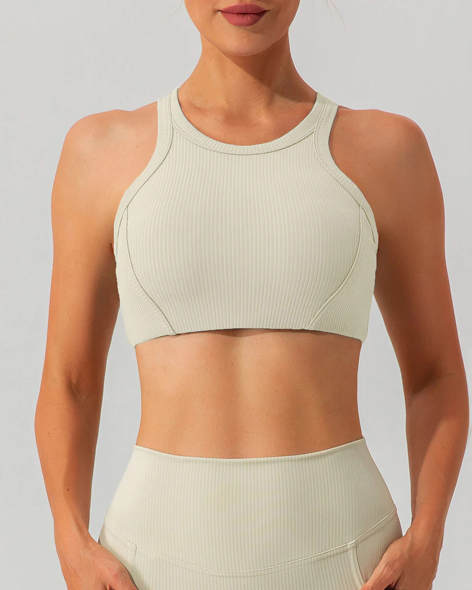 Beige I-back Yoga Tank Top | rihoas.com