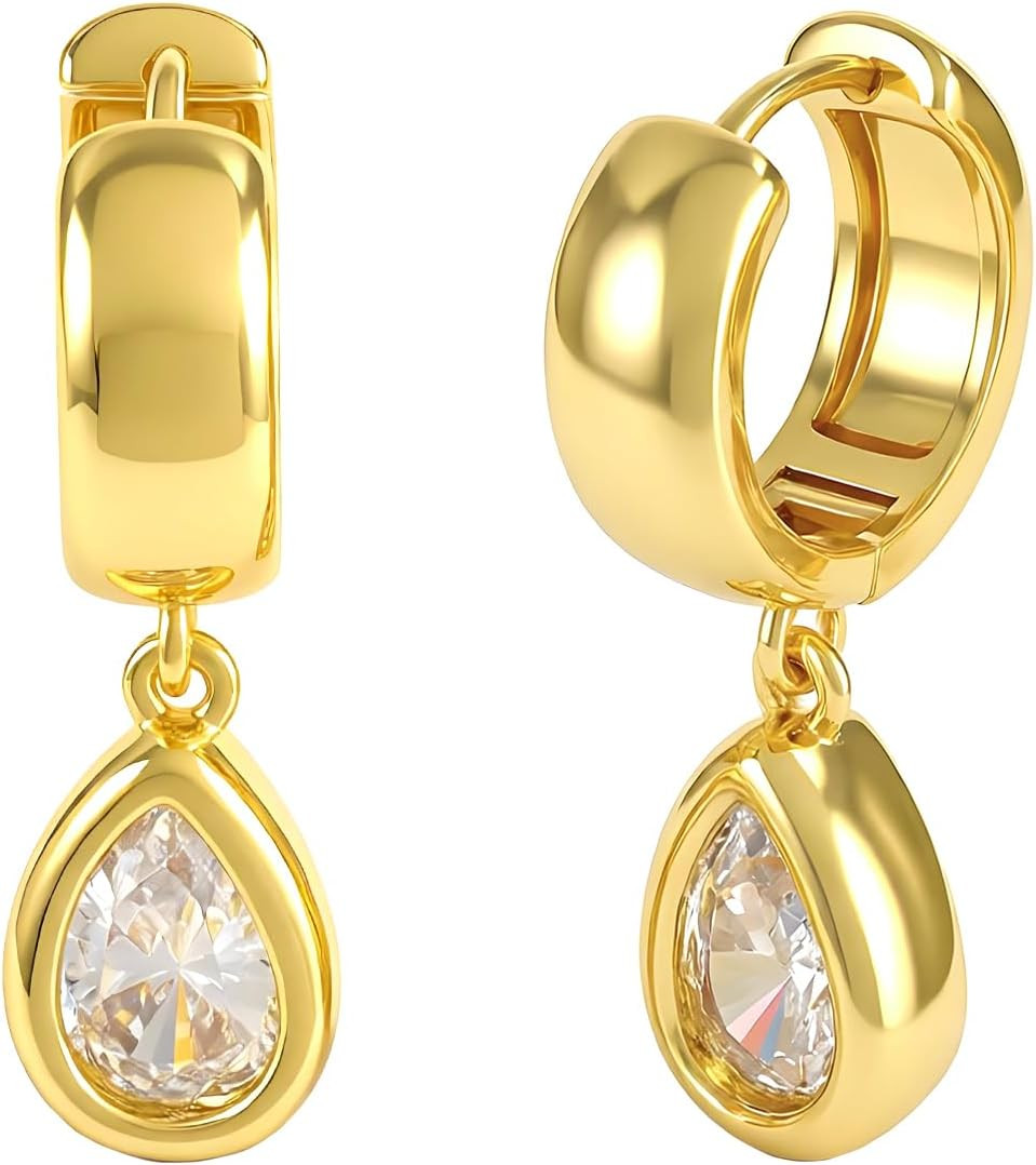 14K Gold Plated Huggie Chunky Dangle Earrings For Women, Hypoallergenic Cubic Zirconia Statement Jewelry Gifts for Daily Party Holiday | Amazon (US)