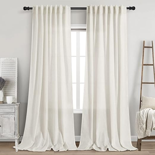 2 Panels Set Cream Linen Curtains 108 inches Long for Living Room Extra Long Back Tab Curtains Ne... | Amazon (US)