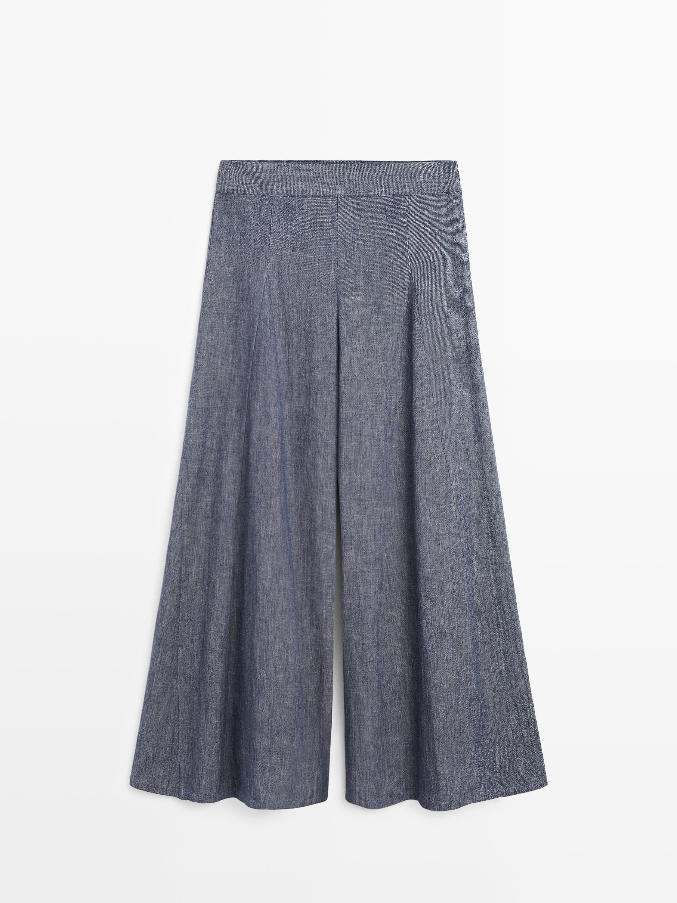 Pleated palazzo trousers \u00b7 Dark Blue \u00b7 Trousers | Massimo Dutti | Massimo Dutti UK