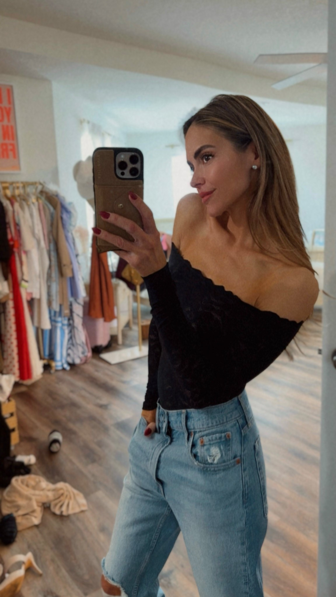 Black lacey off the shoulder long sleeve bodysuit?? Are you kidding me? A dream 🖤 
Linked here, along with a few others of my favorites! Jeans linked too 😍

#LTKSeasonal #LTKFindsUnder50 #LTKPetite