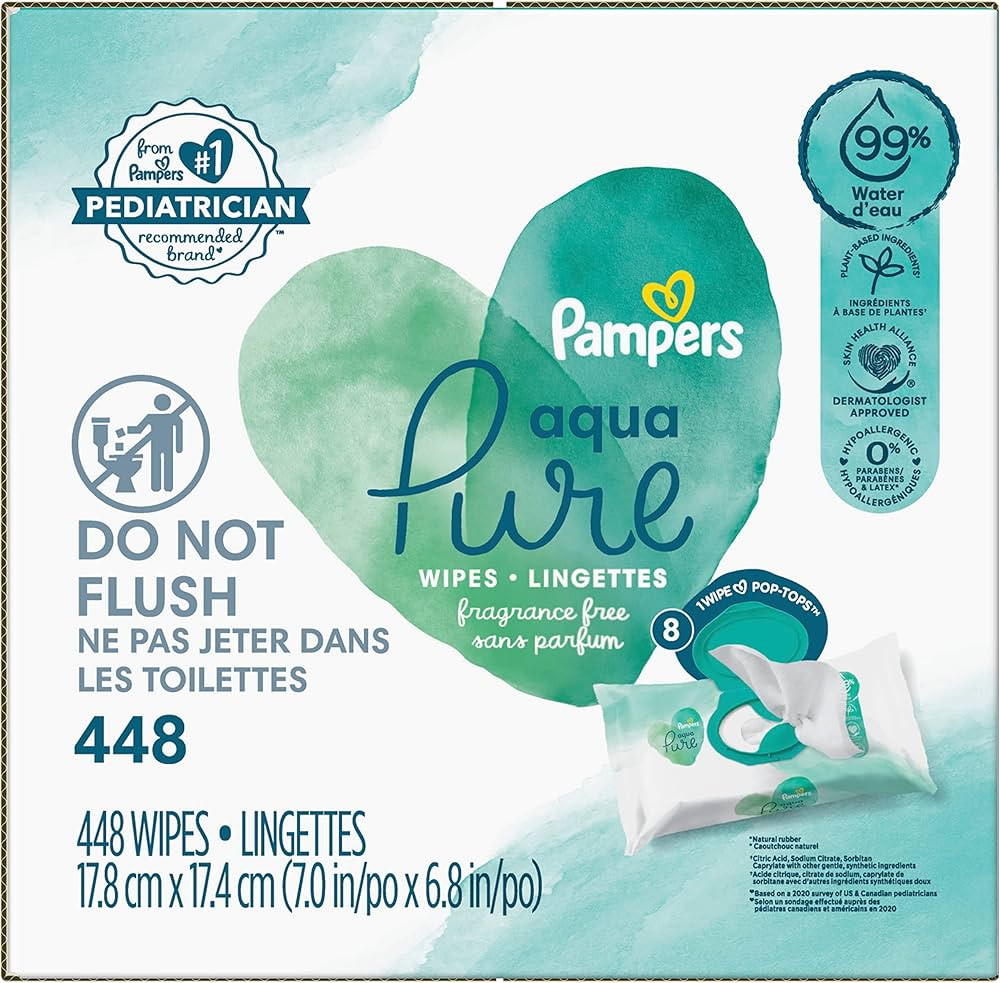 Baby Wipes Fitment, 448 count - Pampers Aqua Pure Sensitive Baby Wipes | Amazon (US)