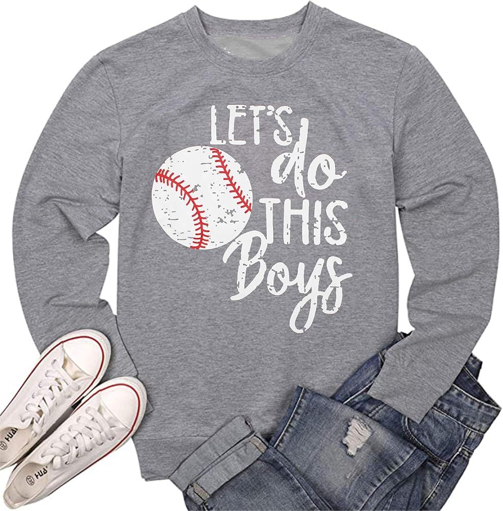 DUDUVIE Women Let's Do This Boy Baseball Mom Tshirt Casual Raglan Long Sleeve Sweatshirt Pullover... | Amazon (US)