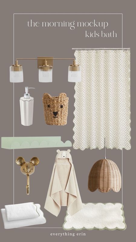 Kids bathroom mockup, scalloped rug, cute shower curtain, sconce, shelf, light fixture and more favorites for a kids bathroom!

#LTKkids #LTKfamily #LTKhome