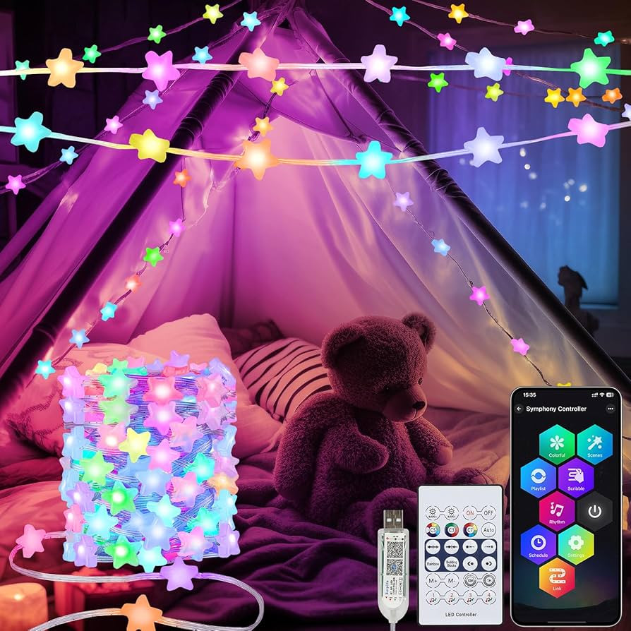Smart Star Fairy Lights Plug in, 33Ft 16 Million Color Changing String Lights RGB Built in Chip A... | Amazon (US)