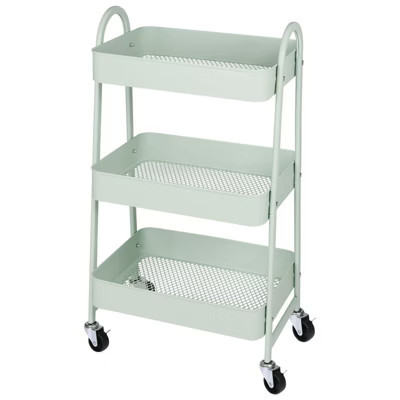 JIONJOY 3 Tier Utility Rolling Cart, Premium Metal Mobile Storage Cart with Lockable Wheels, Ultimate Organizer for All-Room- Green | Target