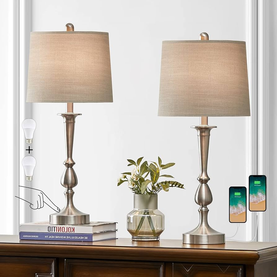Oneach Dimmable Touch Control 25" USB Table Lamp Set of 2 Modern Vintage Bedside Lamps with Dual ... | Amazon (US)