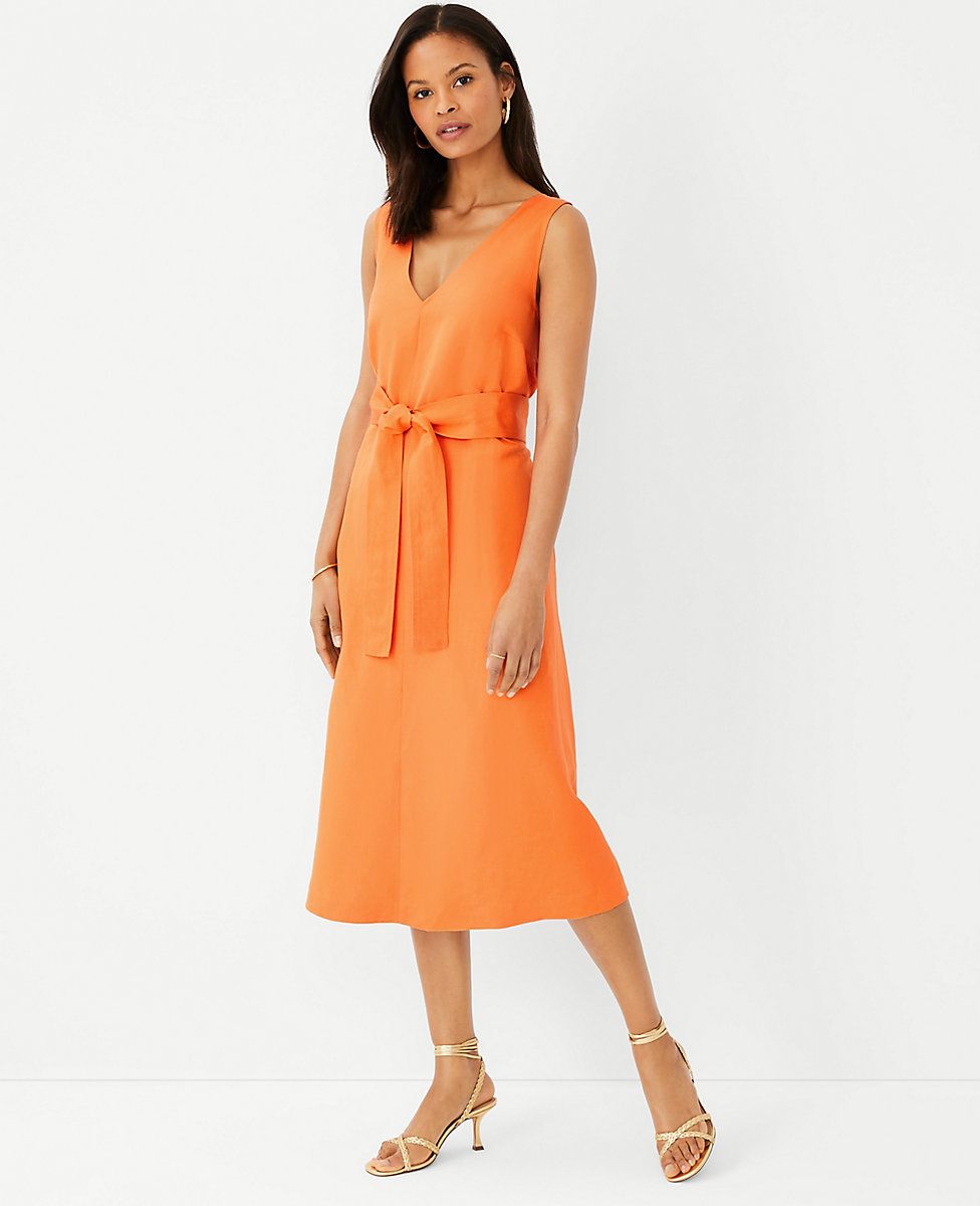 Linen Blend Sleeveless Wrap Midi Dress | Ann Taylor (US)