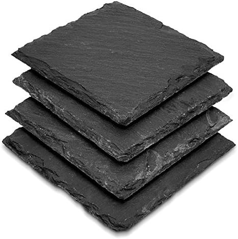 Navaris Natural Slate Bar Coasters - Set of 4 Square Drink Holder Tiles in Dark Gray Stone - 4 x 4 I | Amazon (US)