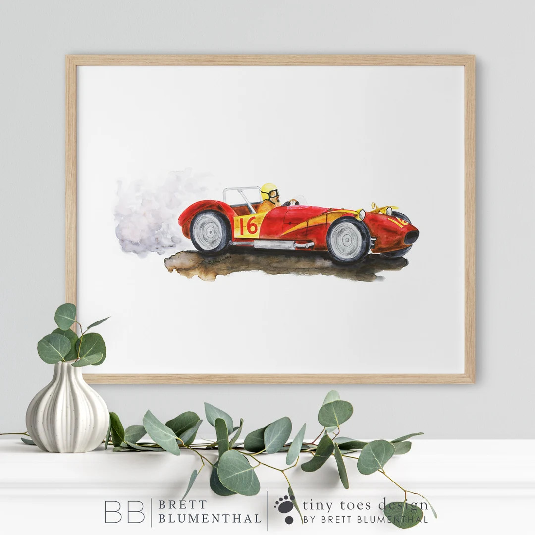 Race Car Wall Art, Toddler Boy Playroom Decor, Car Nursery Print, Race Car Nursery, Sports Car Po... | Etsy (US)
