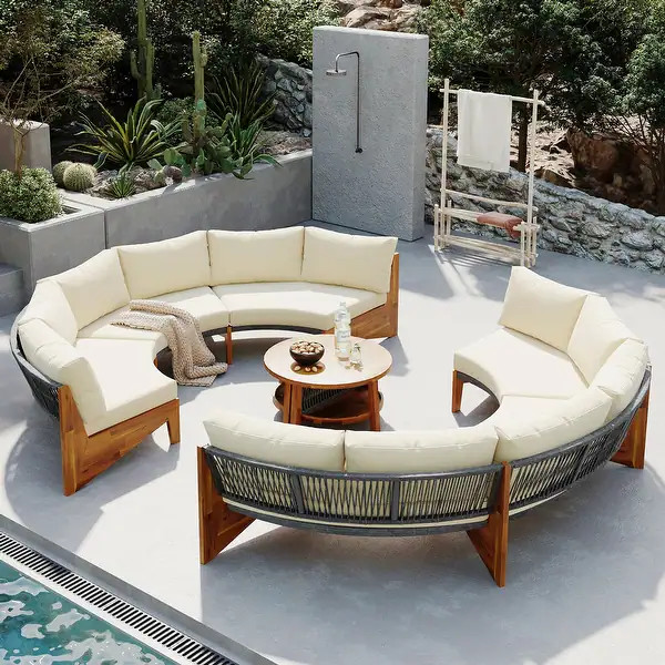 Half Moon Outdoor Sectional Sofa, Patio Woven Rope Sofa Furniture Set with Water-resistant Cushio... | Bed Bath & Beyond