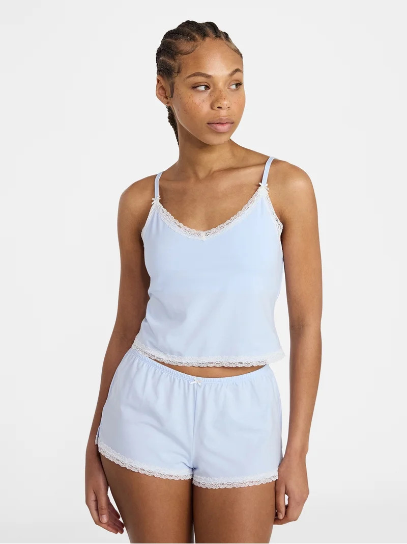 No Boundaries Lace Cami and Shorts Sleep Set, 2-Piece, Women's XXS-3X | Walmart (US)