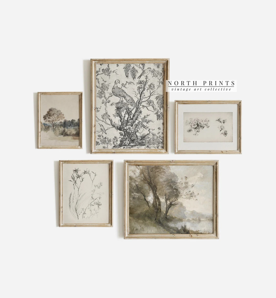 Neutral Farmhouse Gallery Wall Art Set: Vintage Landscape & Botanical Prints (digital Printable) ... | Etsy (US)