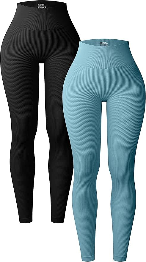 OQQ Women's 2 Piece Yoga Leggings Ribbed Seamless Workout High Waist Athletic Pants | Amazon (US)