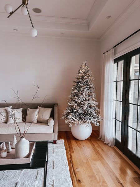 Living room holiday home decor with a flocked Christmas tree, branches for candle and little Christmas tree decorations 

#LTKHolidaySale #LTKHoliday #LTKhome
