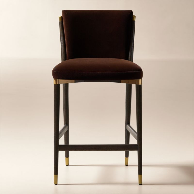 Norrie Dark Brown Velvet Counter Stool | CB2