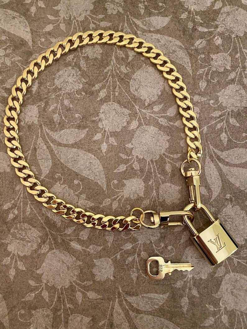 Louis Vuitton Lock on Choker Chain Curb Necklace | Etsy (US)