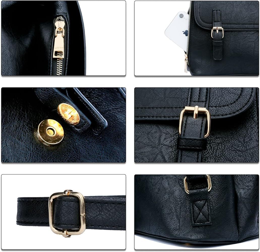 KKXIU Stylish Small Backpack Bag for Women Synthetic Leather Mini Bookbag Purse with Multiple Poc... | Amazon (US)