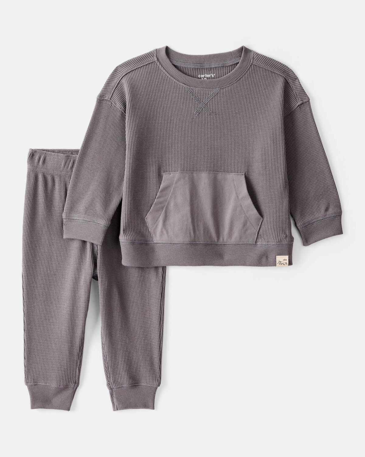 Baby Boy Waffle Knit Long-Sleeve Tee & Pant Set - Grey | Carter's Inc