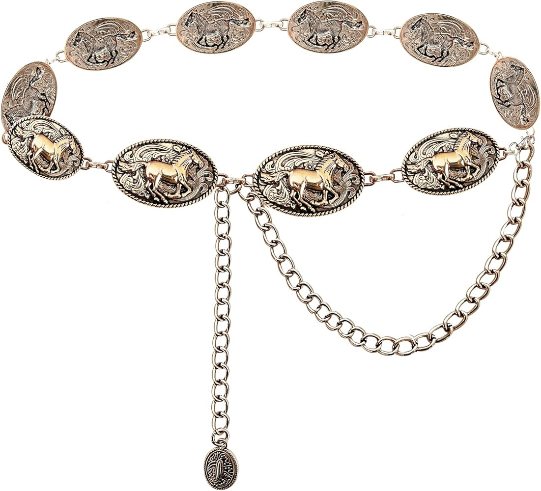 TOPACC Cowgirl Belts for Women Western Chain Belt Metal Concho Belt for Dresses Jeans Country Con... | Amazon (US)