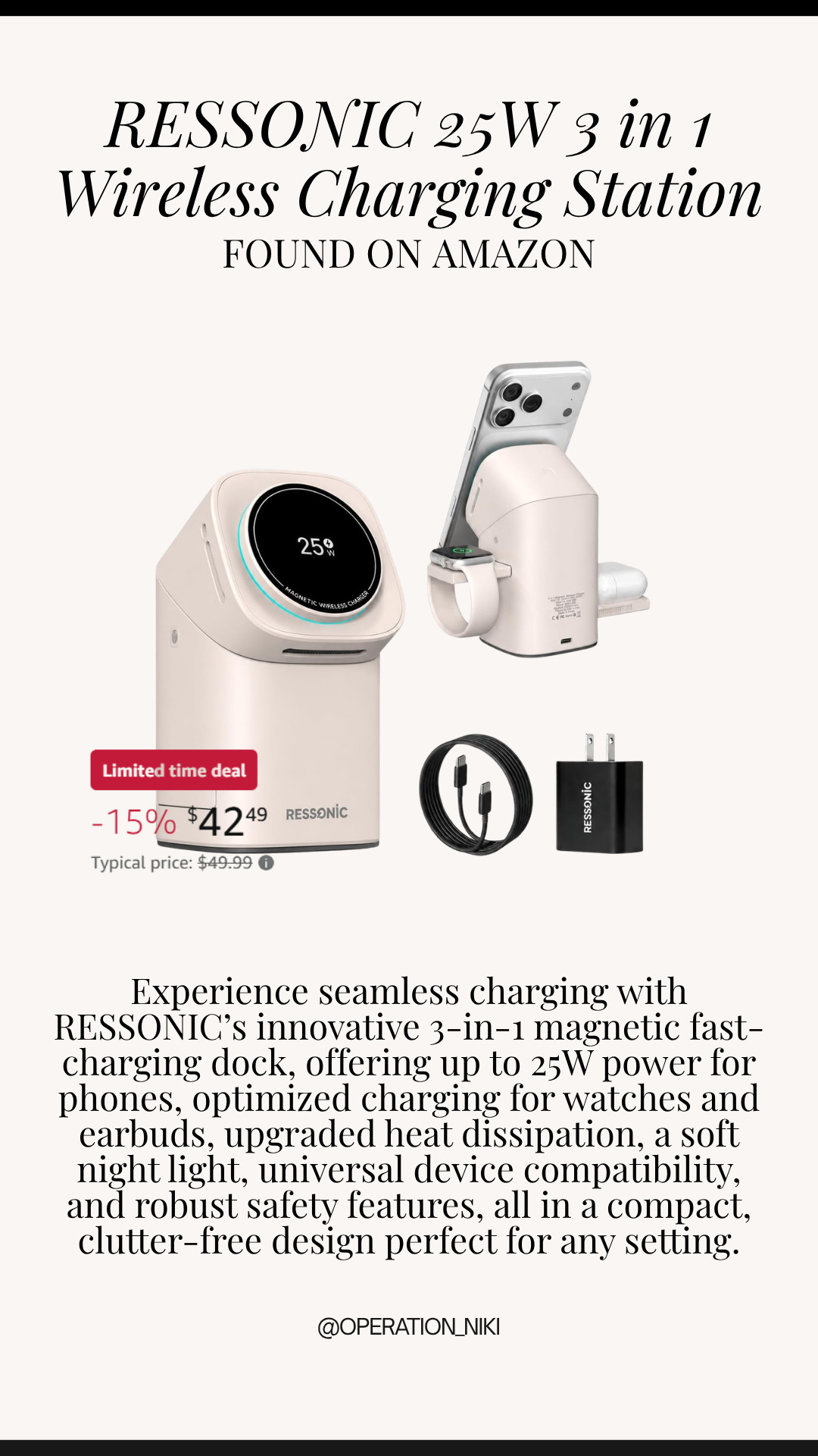 Keeping your nightstand or desk aesthetic and completely clutter-free makes your daily space feel so organized! ✨🔌

Experience seamless charging with RESSONIC’s innovative 3-in-1 magnetic fast-charging dock, offering up to 25W power for phones, optimized charging for watches and earbuds, upgraded heat dissipation, a soft night light, universal device compatibility, and robust safety features, all in a compact, clutter-free design perfect for any setting.

Shop the RESSONIC 3-in-1 wireless charging station linked below! 🛒

Follow for more @OPERATION_NIKI on IG, TikTok, & Facebook

#AmazonTech #TechFinds #WirelessCharger #OperationNiki #AmazonFavorites #DeskOrganization #NightstandEssentials #AestheticTech #ShoppingHaul 

 #LTKHome