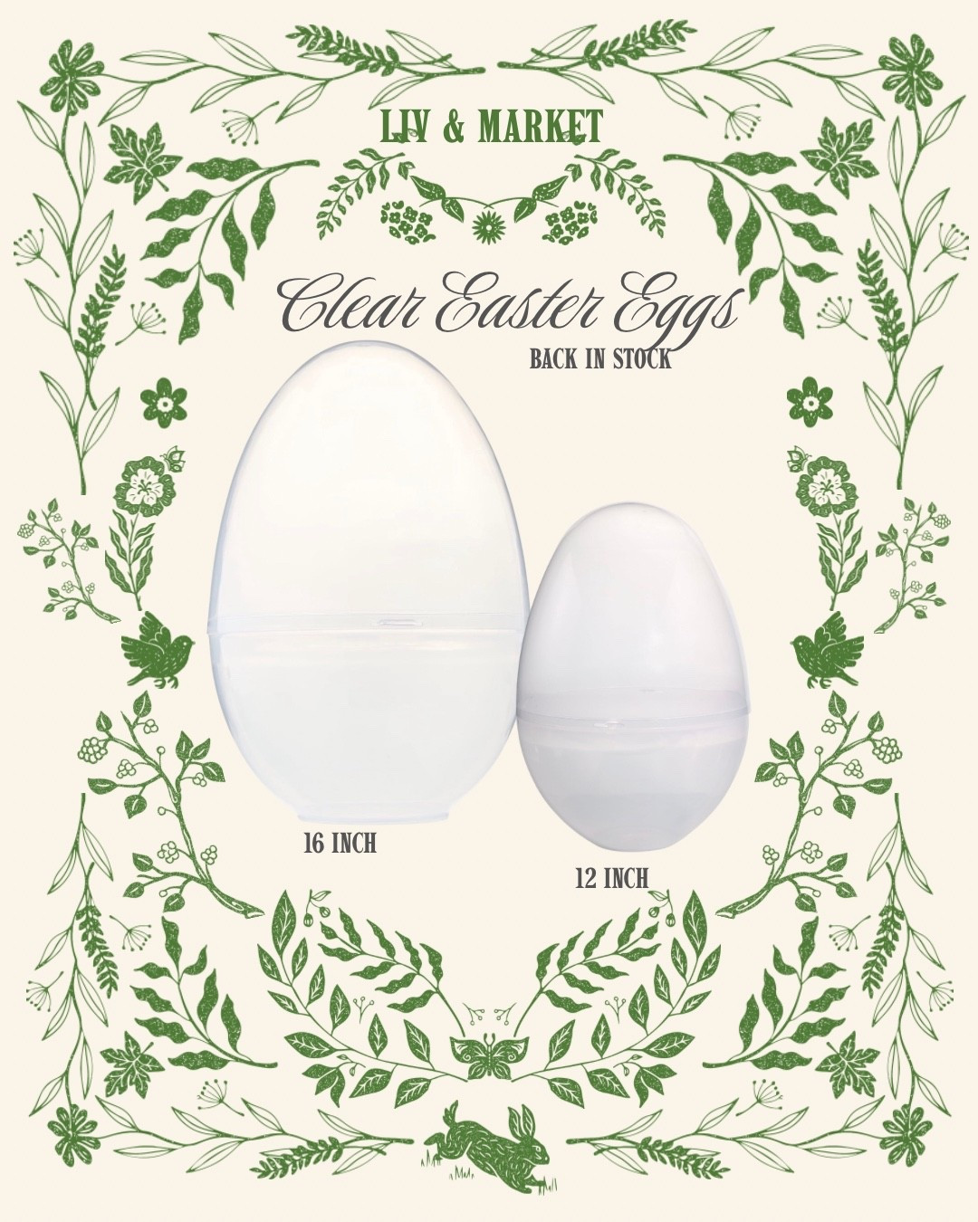 These clear Easter eggs sell out every year, available in two sizes. 