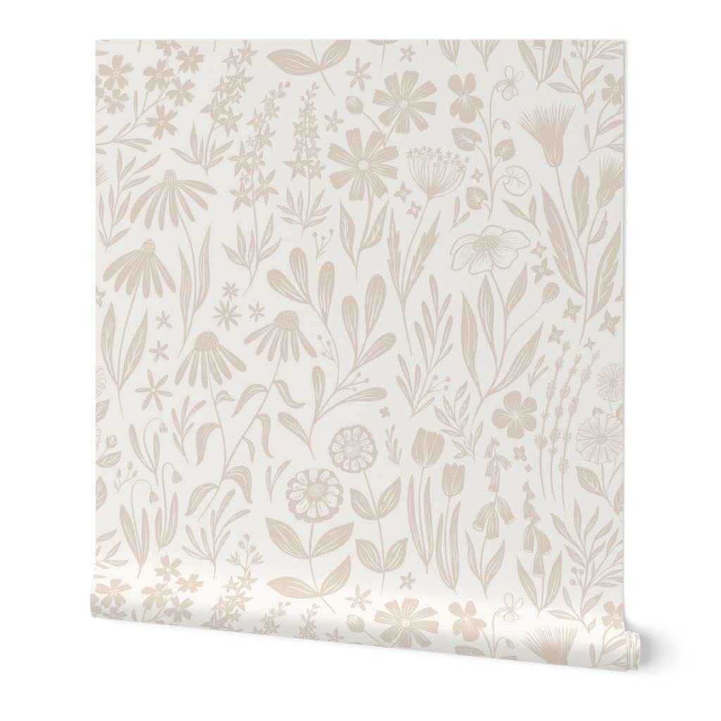 Peel & Stick Wallpaper Swatch - Wildflowers Tan Cream Flowers Leaves Floral Modern Custom Removab... | Amazon (US)