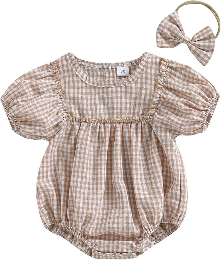 Douhoow Infant Baby Girl Plaid Romper Baby Sweatshirt Romper Ruffle Festival Clothes Fall Winter ... | Amazon (US)