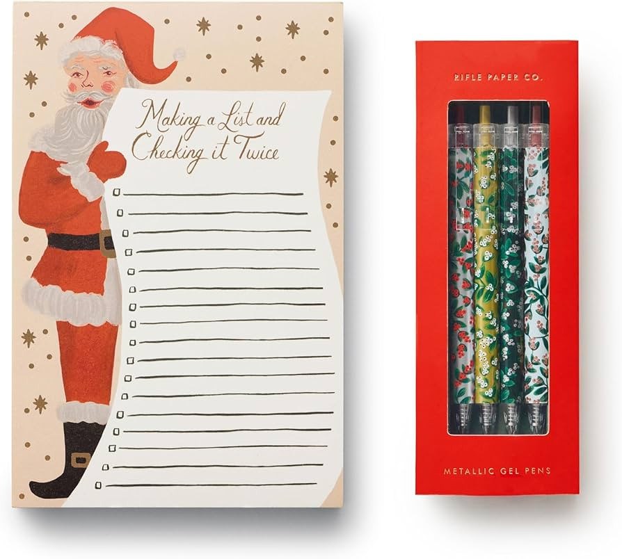 RIFLE PAPER Notepad & Mistletoe Gel Pen Set Bundle, Christmas Holiday Note Pad for To-Do Lists, N... | Amazon (US)