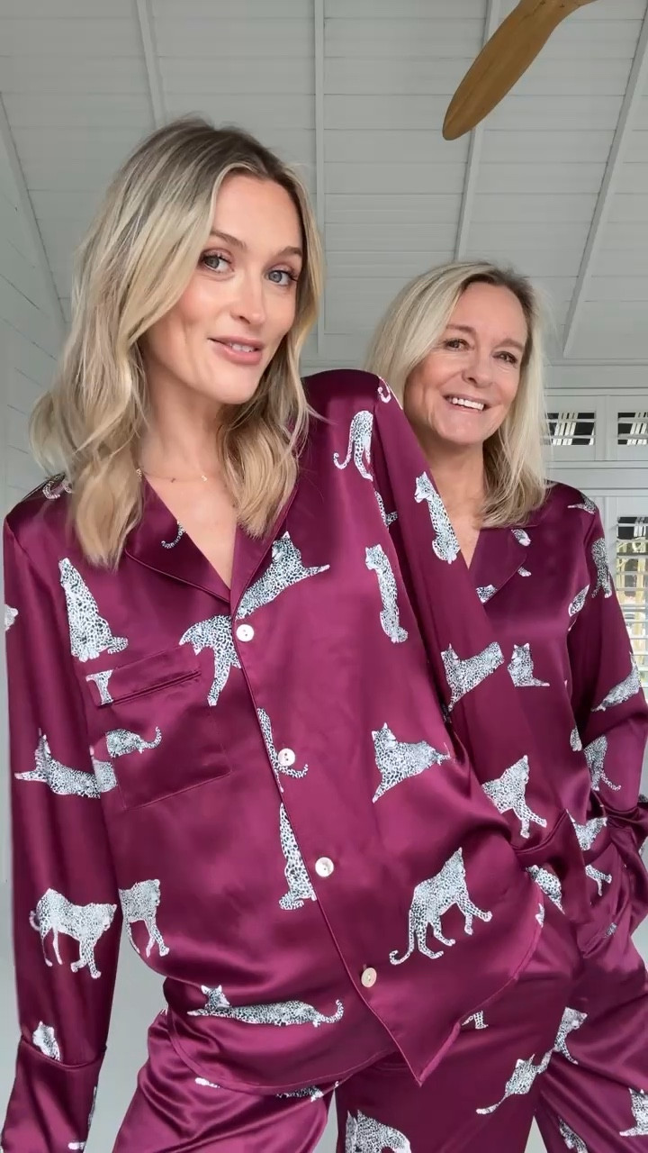 Comfiest silk pajamas EVER with the woman who taught me the importance of a good pair. We love this merlot panther moment, and dare I say you can pair the top with a pair of jeans for a night out? 

#LTKgrwm #LTKmorningroutine #LTKootd