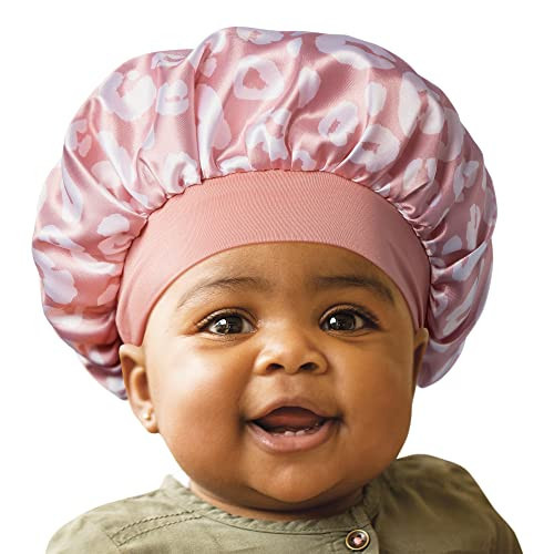 Red by Kiss Baby Satin Bonnet Sleep Cap for Infants,Soft, Stretchy, and Safe, Protects Baby Hair from Frizz & Breakage, Friction Bald Spots (Pink Leopard, 6-18M) | Amazon (US)