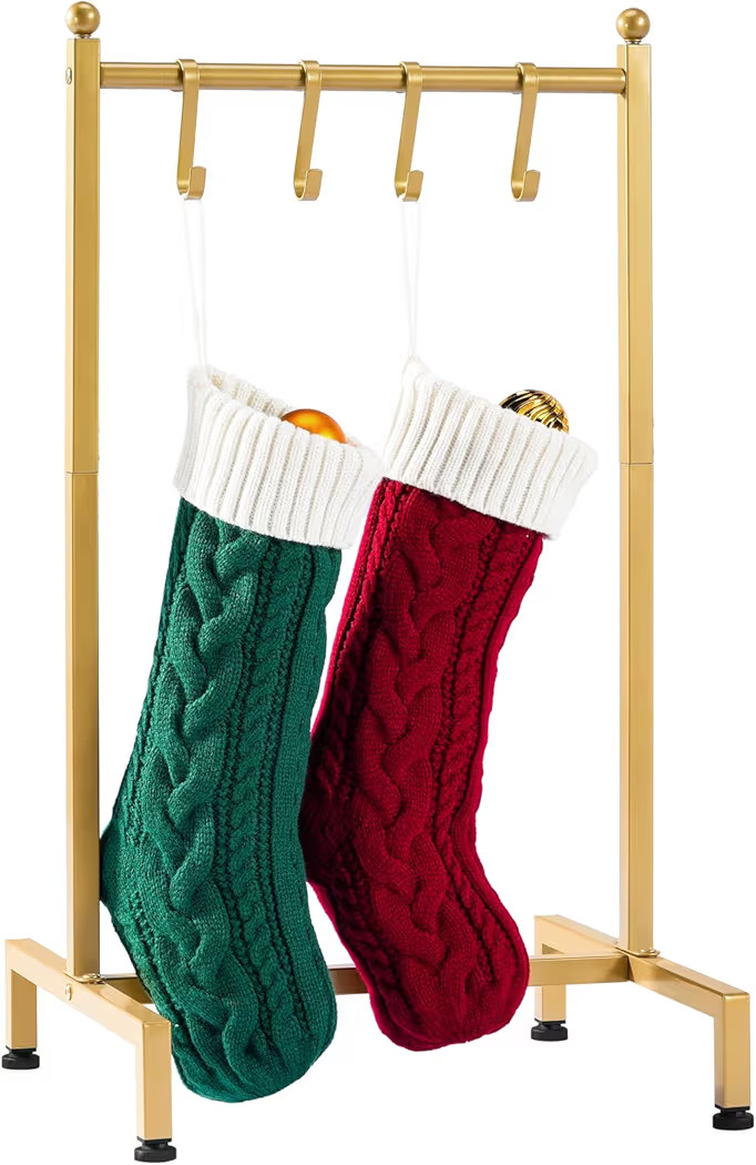 ELYKEN Christmas Stocking Holder, Free Standing Stocking Rack with 4 Removable Hooks, Small Stock... | Amazon (US)