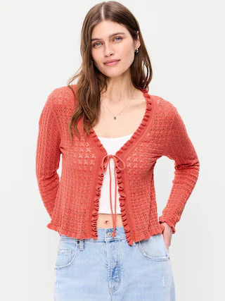 Seaside Cotton Tie-Front Cropped Cardigan | Old Navy (US)