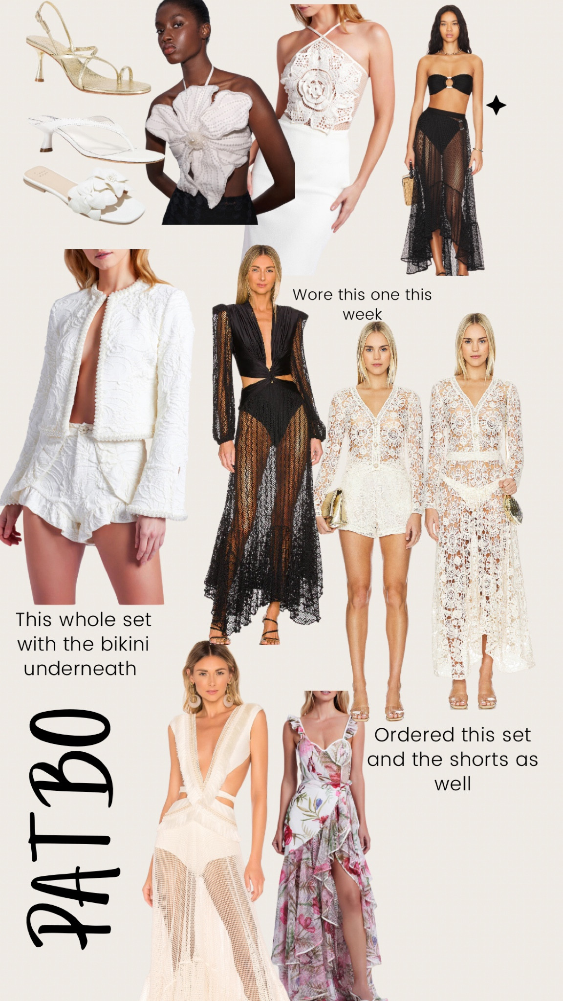 I did a patbo shopping trip and I can’t wait for my next beach trip. 
I wanted to share before the pieces sale out because the bathing suit with the ivory shorts on the left had me go on a hunt to find.

Everything i bought is in XS. 
I will photograph everything soon. 

#LTKSeasonal #LTKstyletip #LTKparties