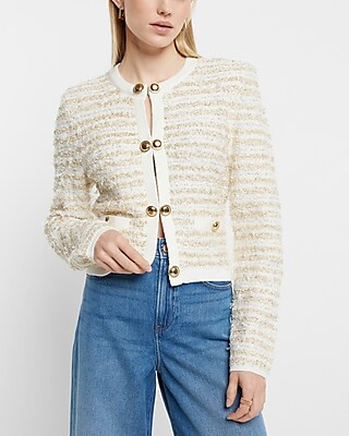 Metallic Novelty Button Front Sweater Jacket | Express