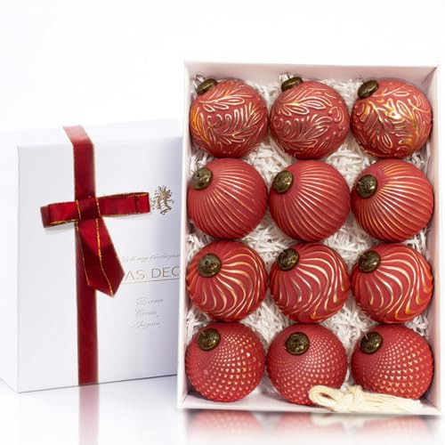 12PCS Red Christmas Ball Ornaments, Rustic Christmas Tree Decorations, 3.15" Vintage Farmhouse Hanging Ornaments for Christmas, Parties, Weddings and Home Decor (Red) | Amazon (US)