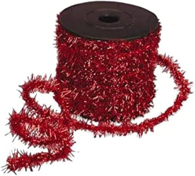 Red Metallic Tinsel Wired Cord - 1/2" x 10 Yards, Sparkling Christmas Ribbon, Decoration, Wreath,... | Amazon (US)