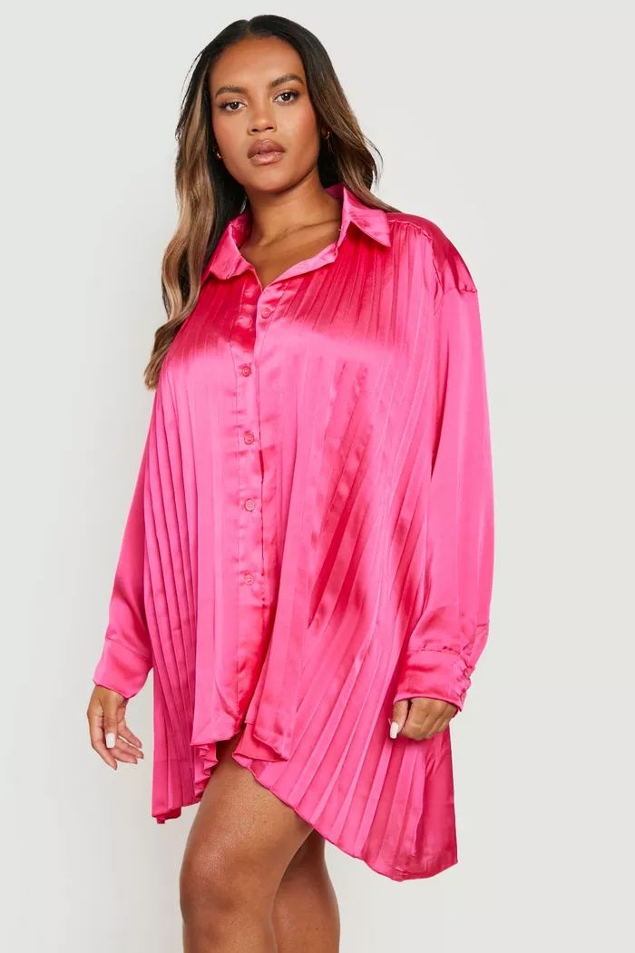 Plus Pleated Oversized Shirt Dress | Boohoo.com (US & CA)